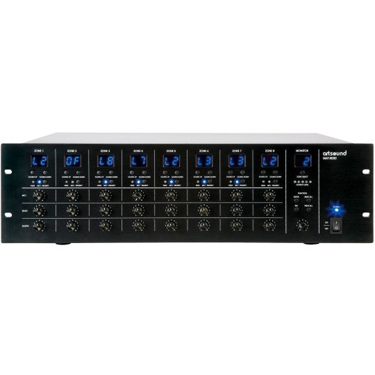 MAT-8000 | 8x8 audio matrix + paging, 70V/100V/4-16Ohm